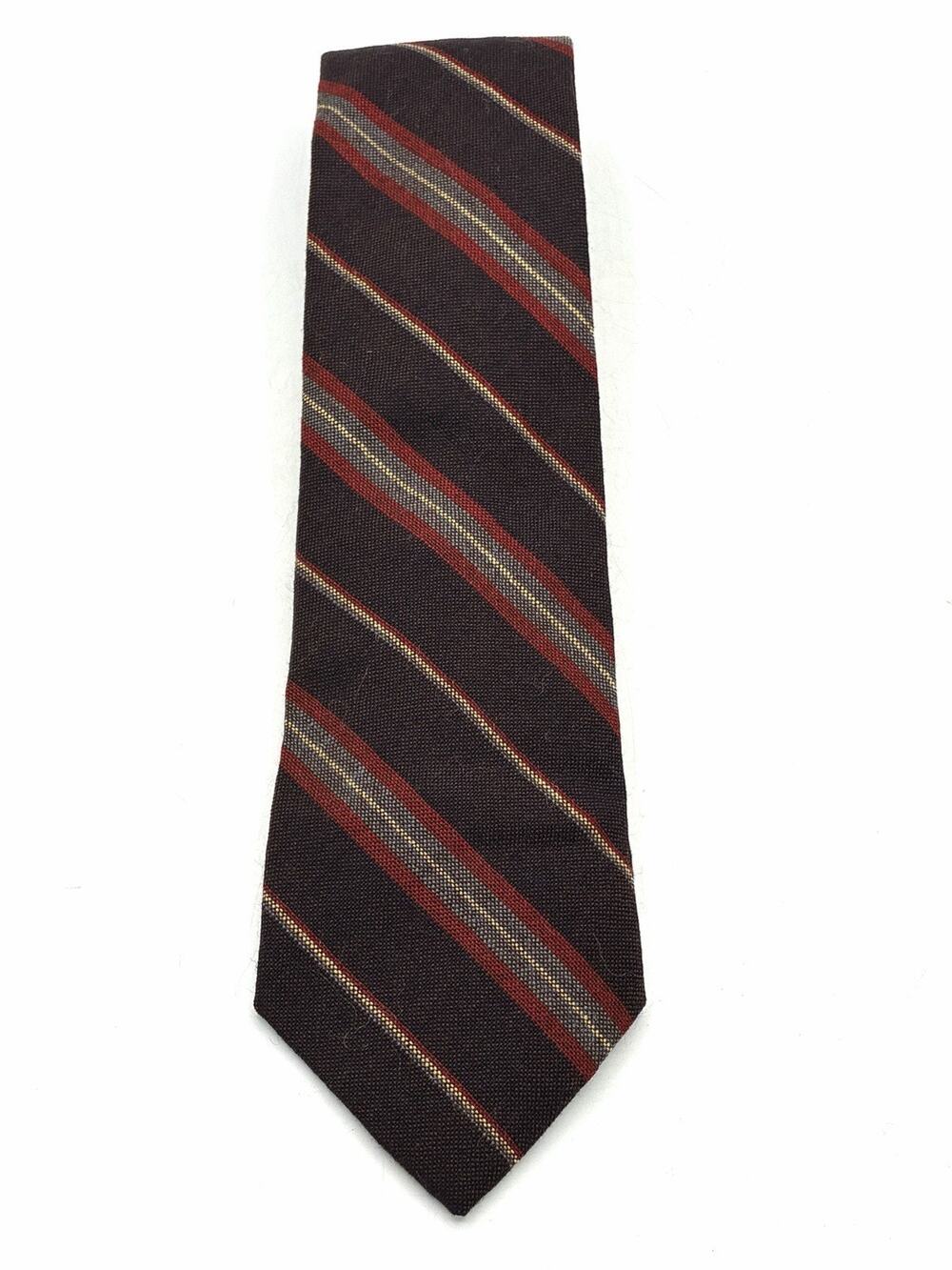 Cambridge Collection by Damon Wool Tie Brown Red Stripe Vintage 1970s
